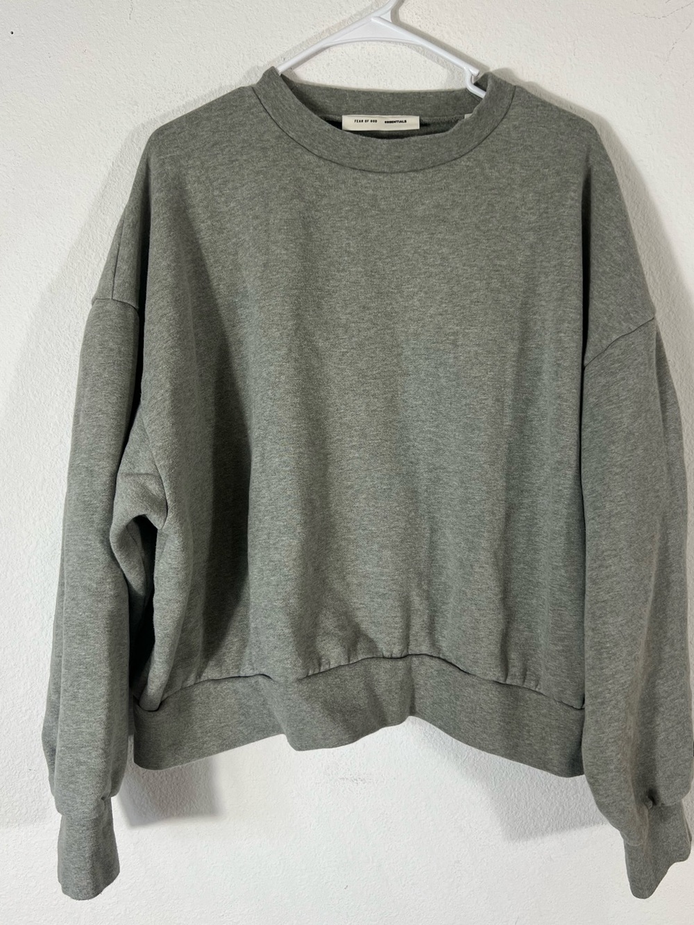 Fear of God Essentials Crewneck Sweatshirt — Heather Grey Metallic Gold Bronze